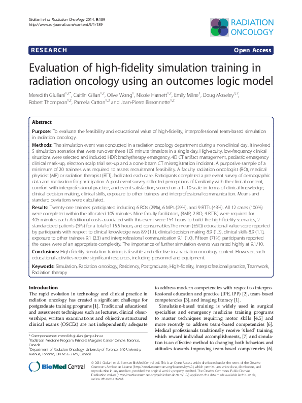(PDF) Evaluation of high-fidelity simulation training in radiation ...