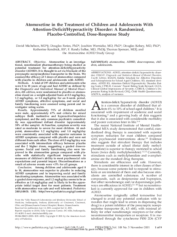 (PDF) Atomoxetine in the treatment of children and adolescents with ...
