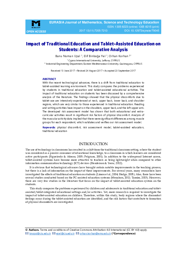 (PDF) Impact of Traditional Education and Tablet-Assisted Education on ...
