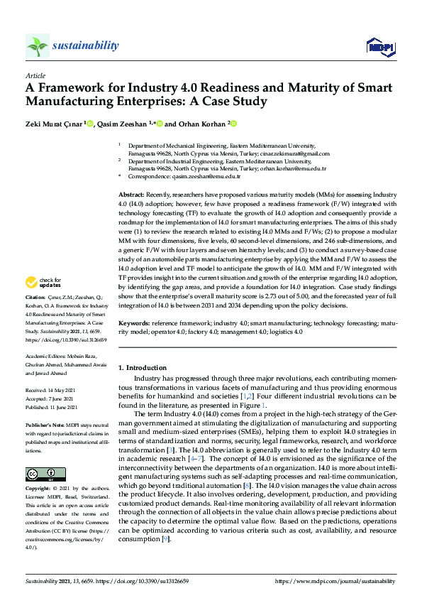 (PDF) A Framework for Industry 4.0 Readiness and Maturity of Smart ...
