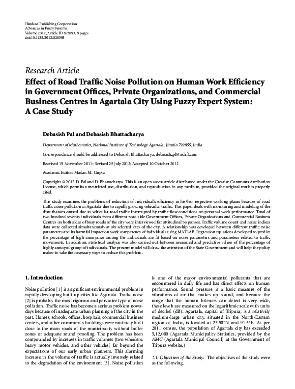 (PDF) Effect of Road Traffic Noise Pollution on Human Work Efficiency ...