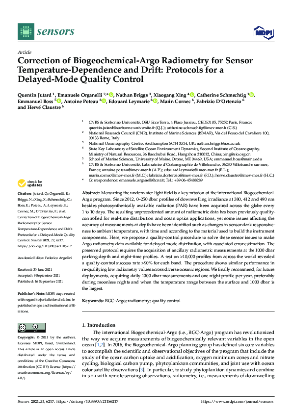 (PDF) Correction of Biogeochemical-Argo Radiometry for Sensor ...