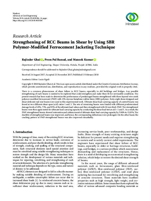(PDF) Strengthening of RCC Beams in Shear by Using SBR Polymer-Modified ...