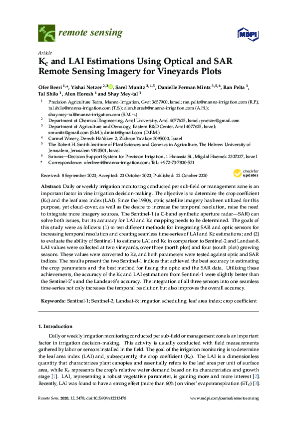 (PDF) Kc and LAI Estimations Using Optical and SAR Remote Sensing ...