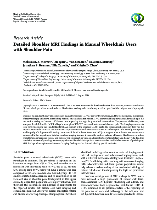 (PDF) Detailed Shoulder MRI Findings in Manual Wheelchair Users with