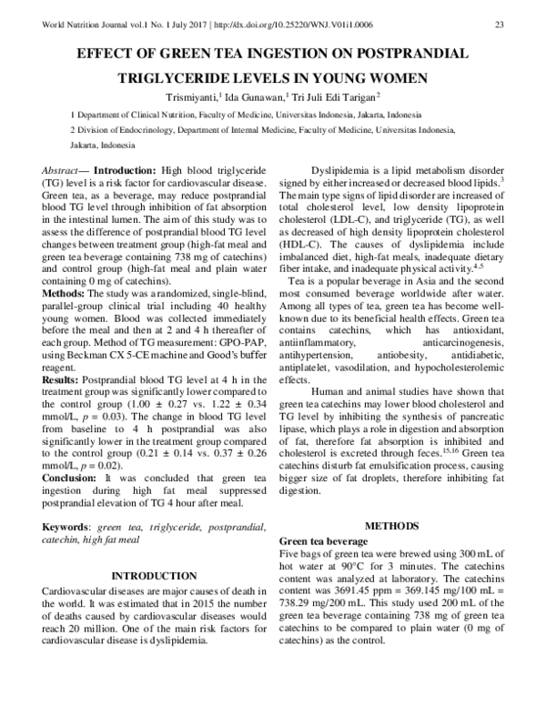 (PDF) Effect of Green Tea Ingestion on Postprandial Triglyceride Levels ...