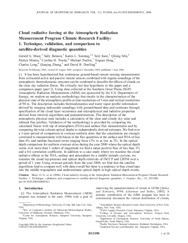 (PDF) Cloud radiative forcing at the Atmospheric Radiation Measurement ...