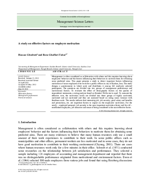 (PDF) A study on effective factors on employee motivation