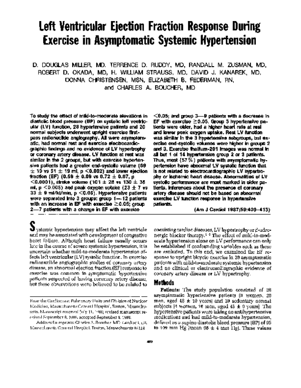 (PDF) Left ventricular ejection fraction response during exercise in ...