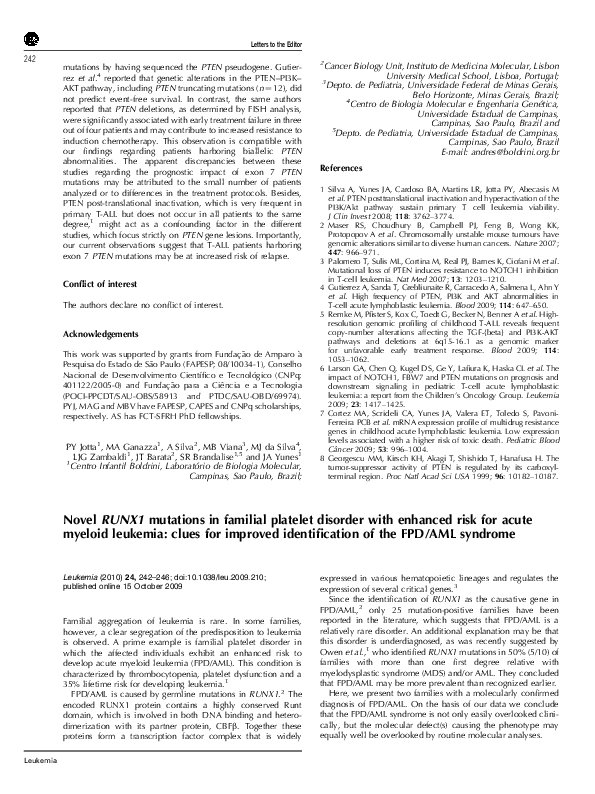 (PDF) Novel RUNX1 mutations in familial platelet disorder with enhanced ...