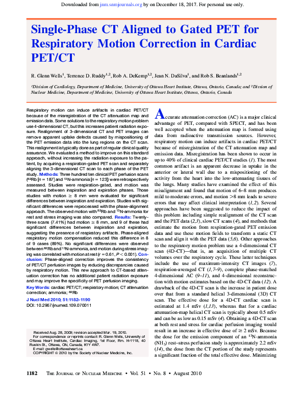 (PDF) Single-Phase CT Aligned to Gated PET for Respiratory Motion ...