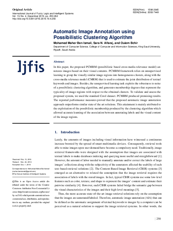 (PDF) Automatic Image Annotation using Possibilistic Clustering Algorithm