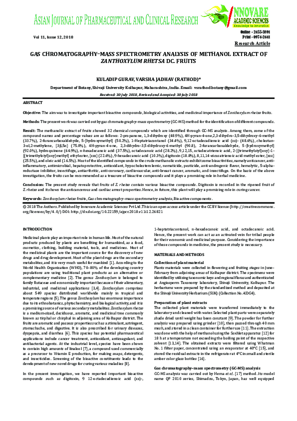 (PDF) Gas Chromatography–Mass Spectrometry Analysis of Methanol Extract ...