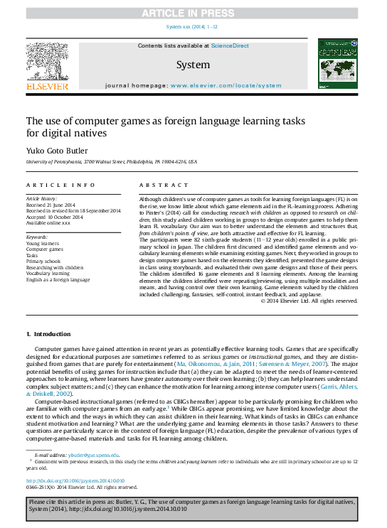 (PDF) The use of computer games as foreign language learning tasks for ...