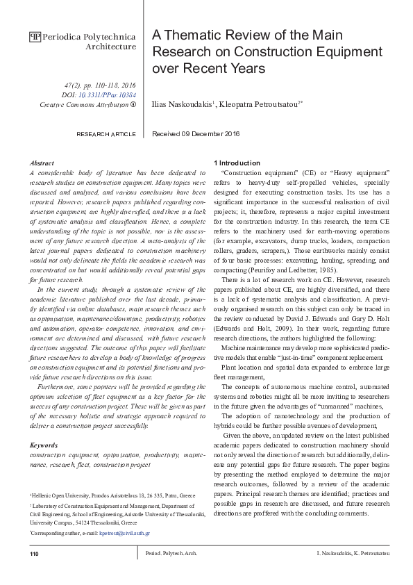 (PDF) A Thematic Review of the Main Research on Construction Equipment ...