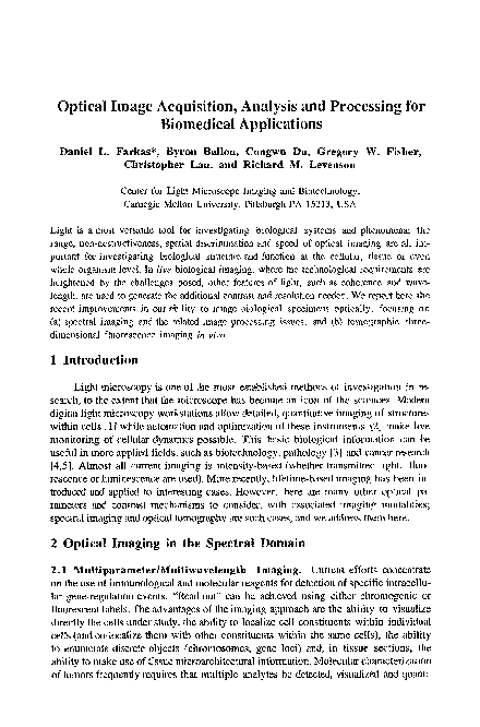 (PDF) Optical image acquisition, analysis and processing for biomedical ...