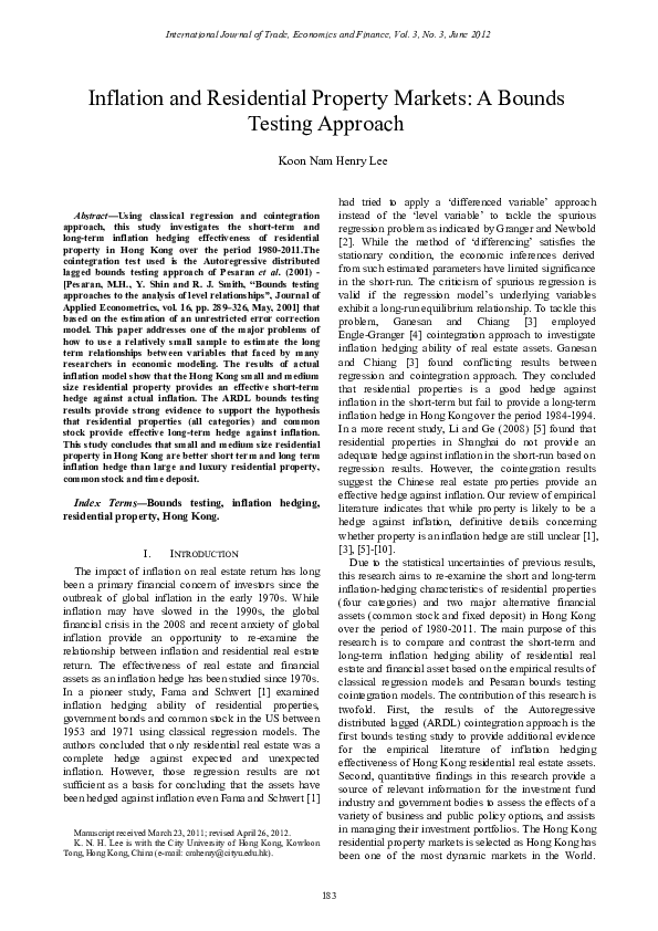 (PDF) Inflation and Residential Property Markets: A Bounds Testing Approach