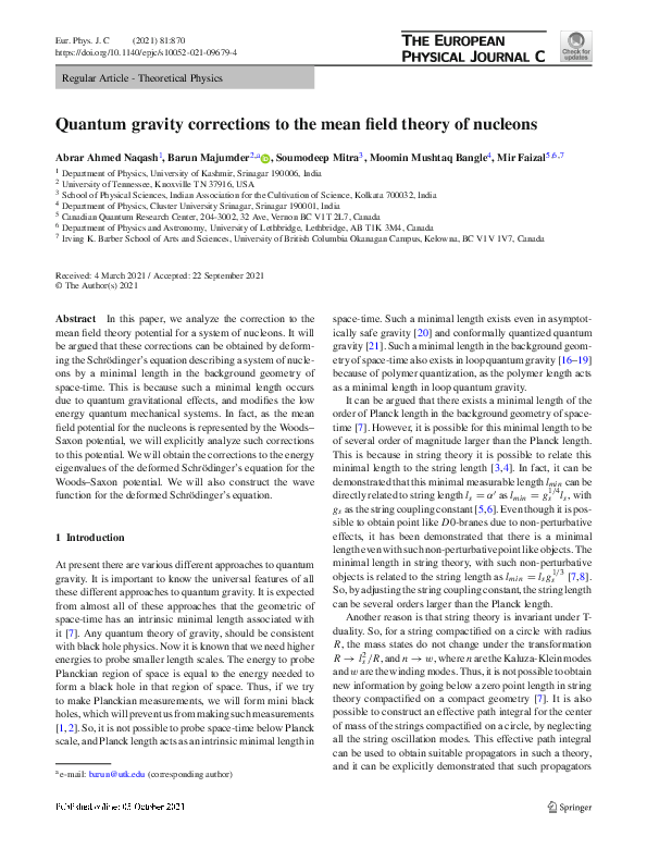 (PDF) Quantum gravity corrections to the mean field theory of nucleons