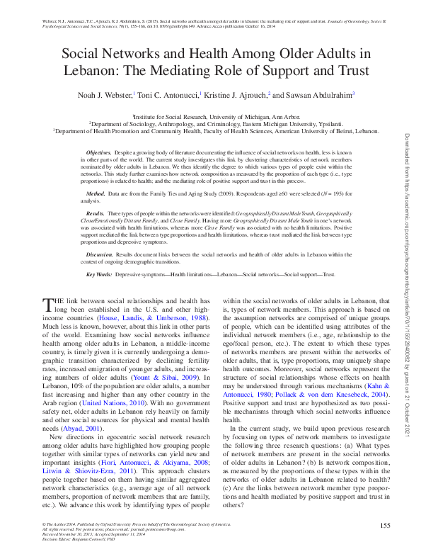 (PDF) Social networks and health among older adults in Lebanon: the ...