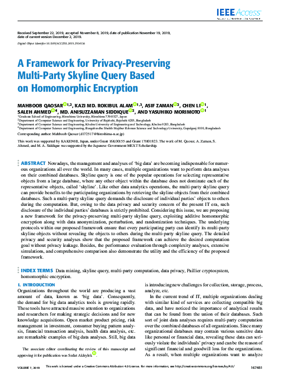 (PDF) A Framework for Privacy-Preserving Multi-Party Skyline Query ...