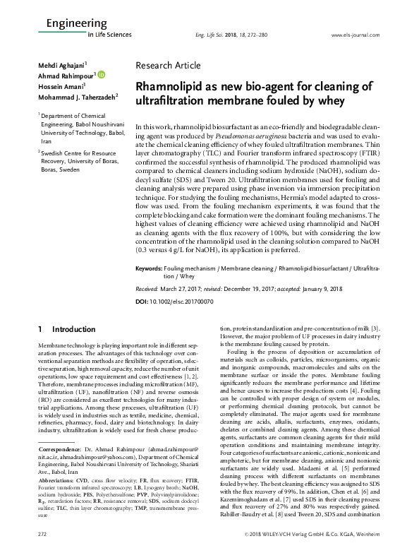 (PDF) Rhamnolipid as new bio-agent for cleaning of ultrafiltration ...