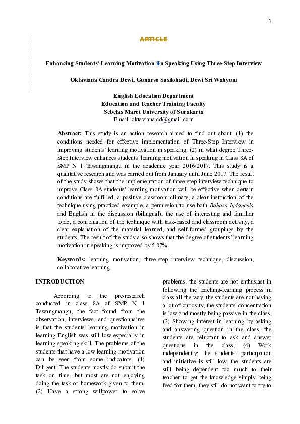 (PDF) Enhancing Students’ Learning Motivation in Speaking Using Three ...
