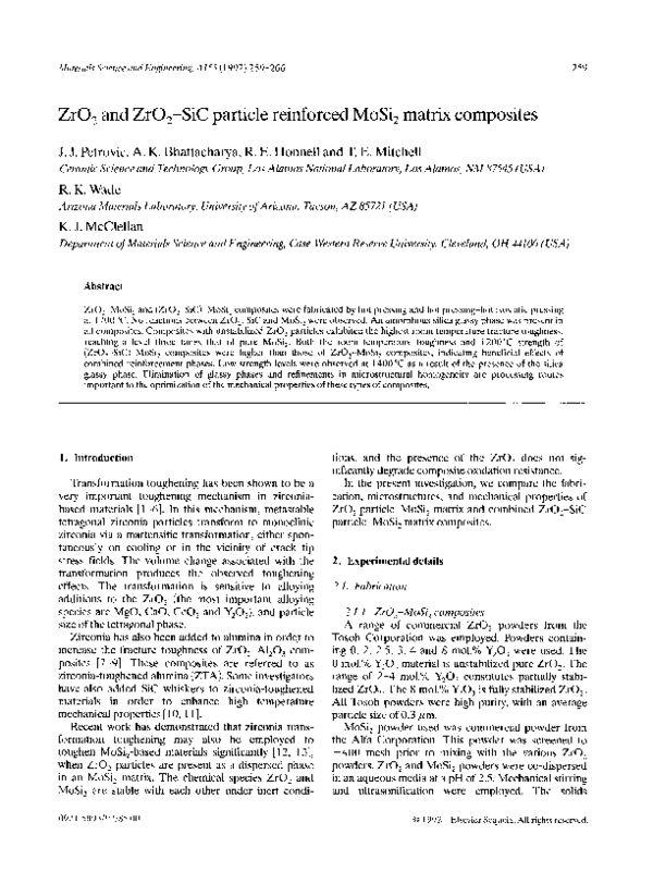 (PDF) ZrO2 and ZrO2 SiC particle reinforced MoSi2 matrix composites