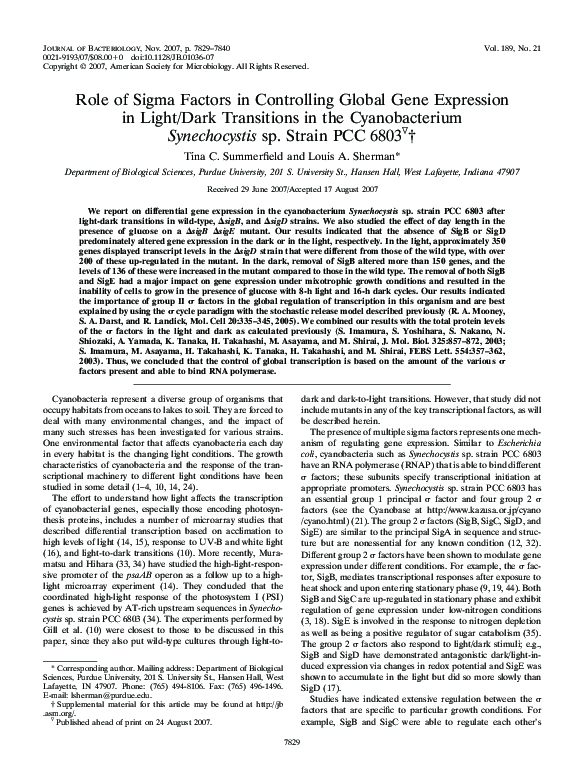(PDF) Role of Sigma Factors in Controlling Global Gene Expression in ...