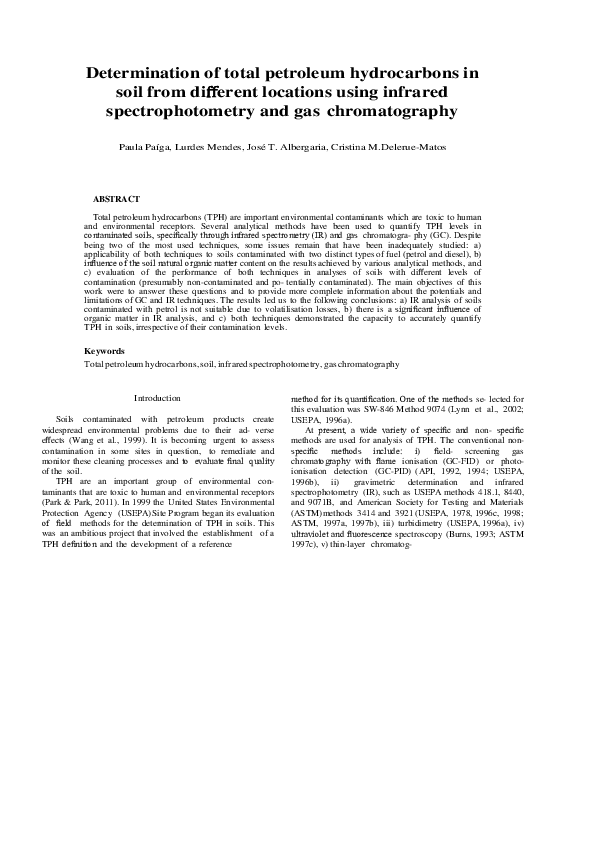 (PDF) Determination of total petroleum hydrocarbons in soil from