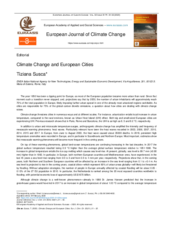 (PDF) Climate Change and European Cities