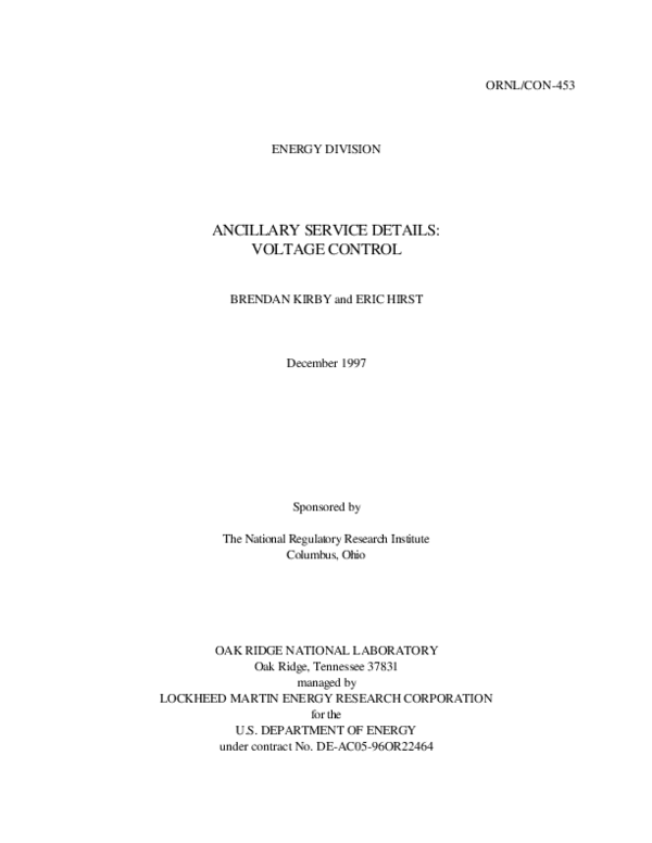 (PDF) Ancillary service details Voltage control Brendan Kirby