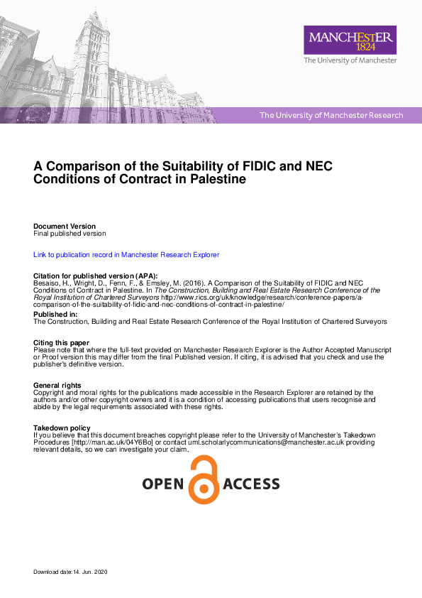 (PDF) A comparison of the suitability of FIDIC and NEC conditions of ...