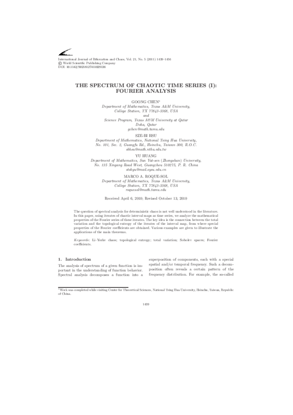 (PDF) The Spectrum of Chaotic Time Series (I): Fourier Analysis