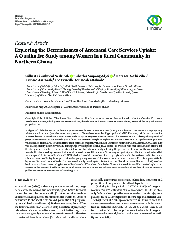 (PDF) Exploring the Determinants of Antenatal Care Services Uptake: A ...