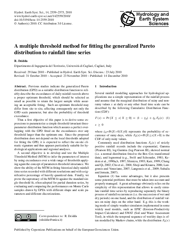 (PDF) A multiple threshold method for fitting the generalized Pareto ...