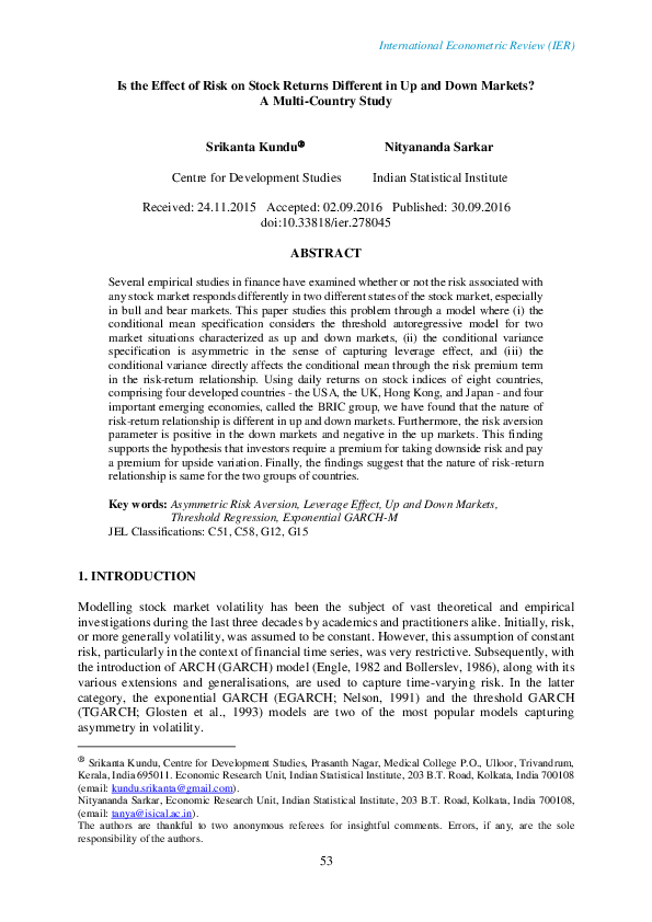 (PDF) Is the Effect of Risk on Stock Returns Different in Up and Down ...