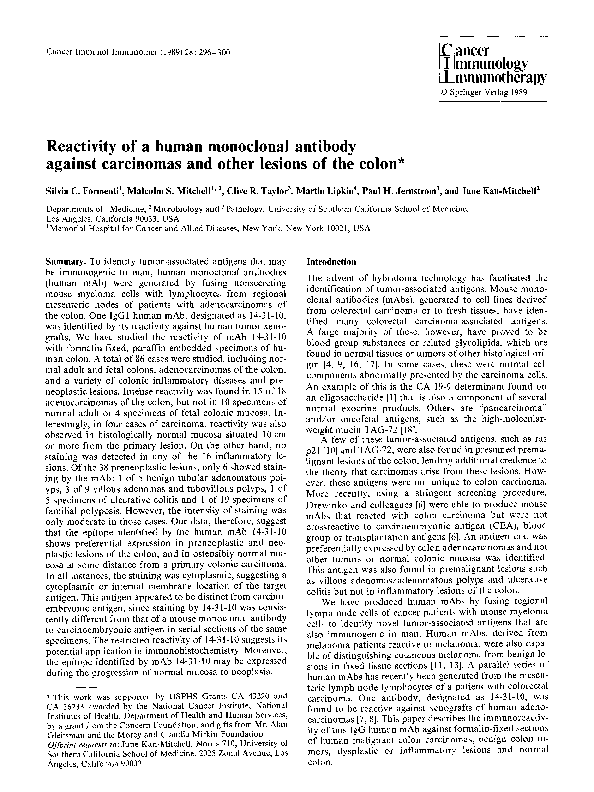 (PDF) Reactivity of a human monoclonal antibody against carcinomas and ...