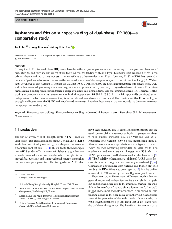 (PDF) Resistance and friction stir spot welding of dual-phase (DP 780 ...
