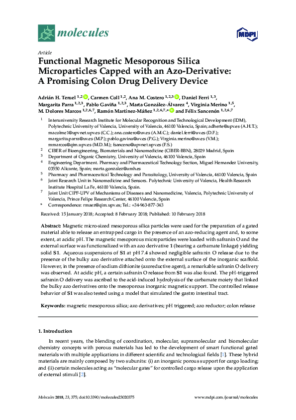 (PDF) Functional Magnetic Mesoporous Silica Microparticles Capped with ...