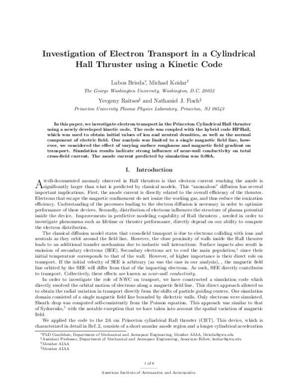 (PDF) Investigation of Electron Transport in a Cylindrical Hall ...