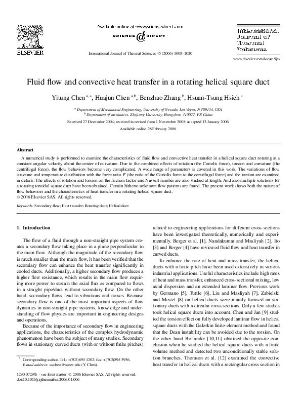 (PDF) Fluid flow and convective heat transfer in a rotating helical ...