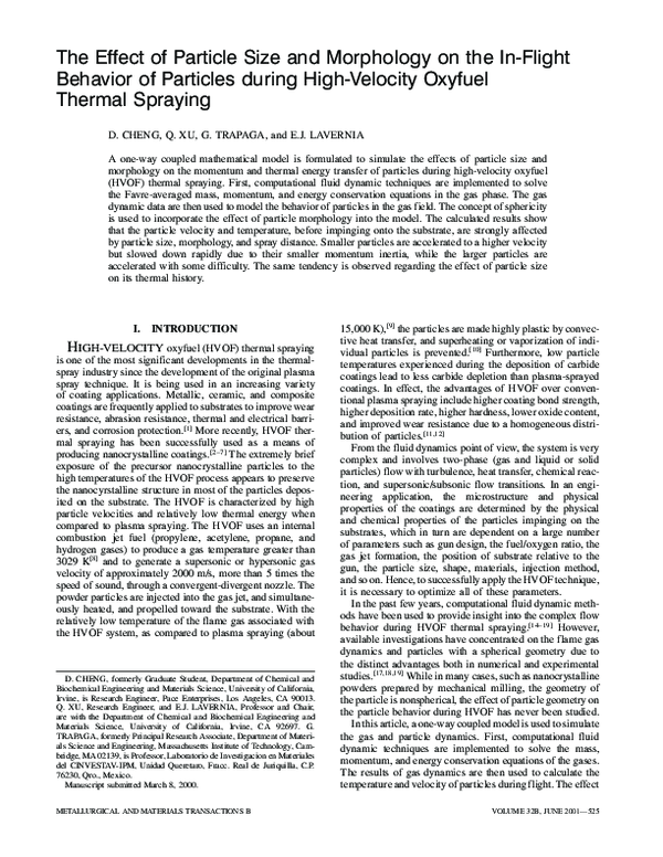(PDF) The effect of particle size and morphology on the in-flight ...