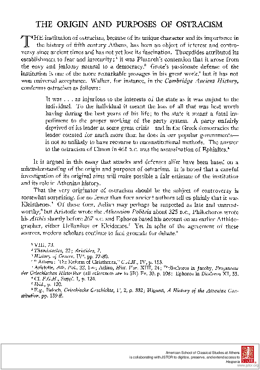 (PDF) The Origin and Purposes of Ostracism