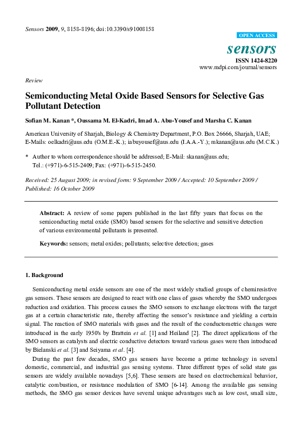 (PDF) Semiconducting Metal Oxide Based Sensors for Selective Gas ...