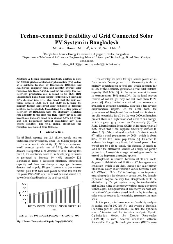 (PDF) Techno-economic feasibility of grid connected solar PV system in ...