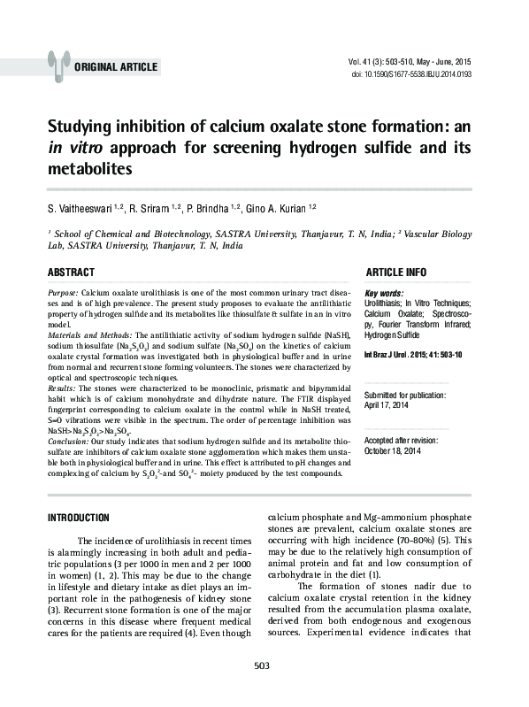 (PDF) Studying inhibition of calcium oxalate stone formation: an in ...
