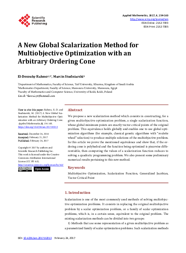 (PDF) A New Global Scalarization Method for Multiobjective Optimization ...