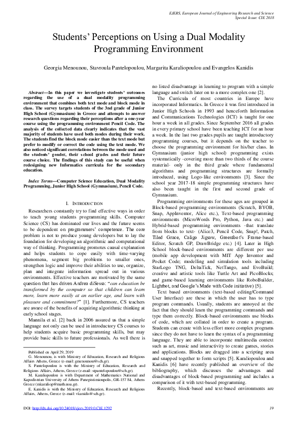 (PDF) Students’ Perceptions on Using a Dual Modality Programming ...