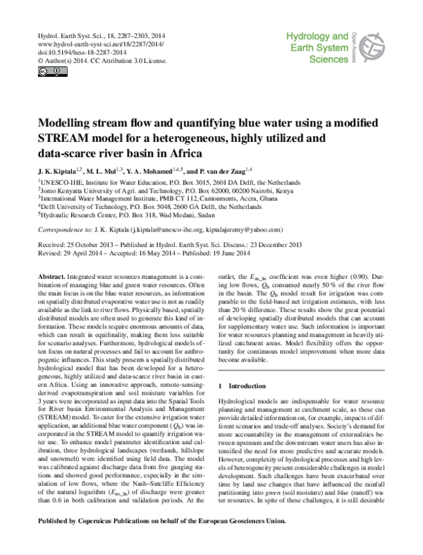 (PDF) Modelling stream flow and quantifying blue water using a modified ...