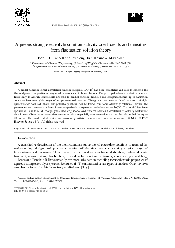 (PDF) Aqueous strong electrolyte solution activity coefficients and ...